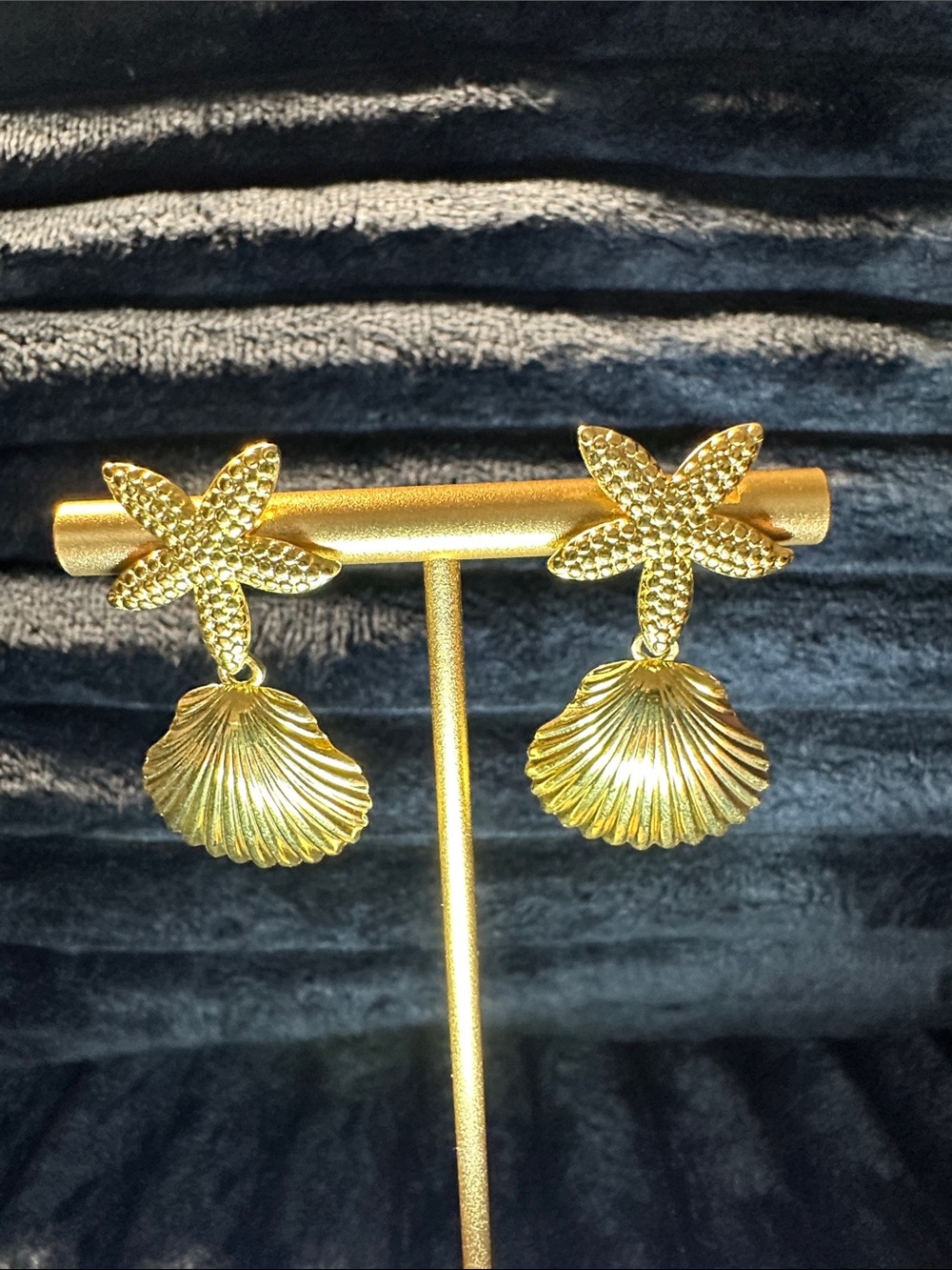 Kenneth Jay Lane Gold Starfish and Shell Drop Earrings